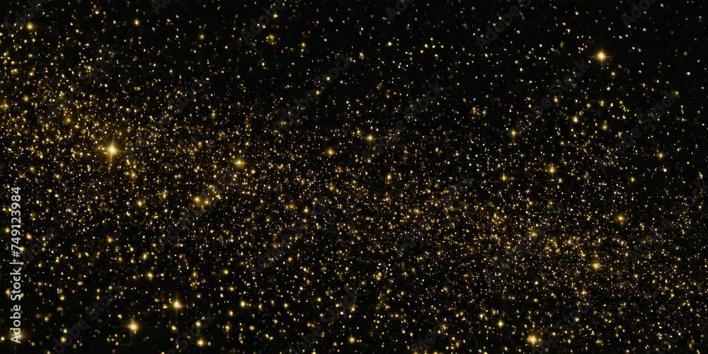 Shiny gloss gold texture background material with copy space galactic star dust in black space