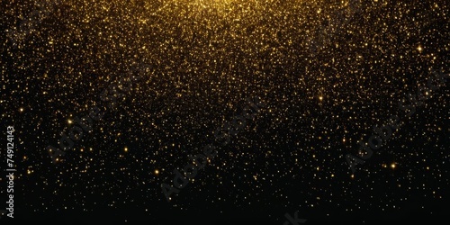Shiny gloss gold texture background material with copy space galactic star dust in black space