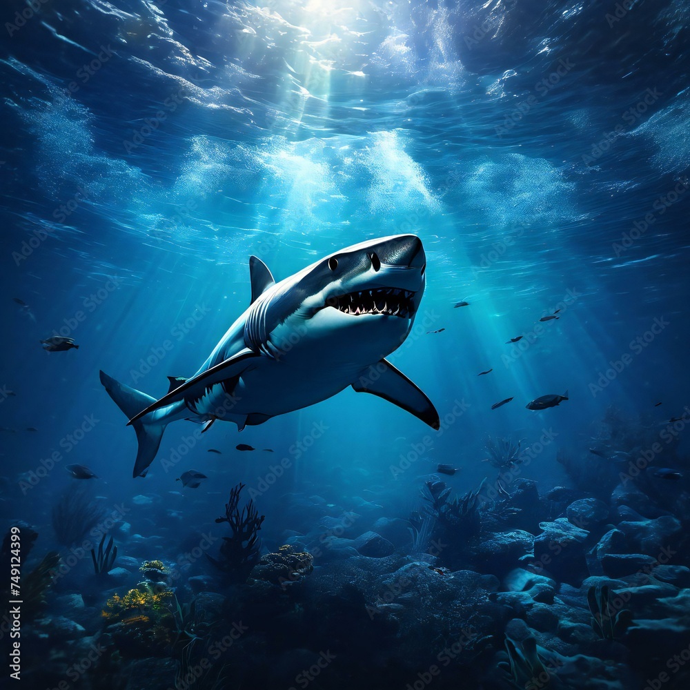 Fototapeta premium under water shark, shark, shark in sea, blue shark, ocean