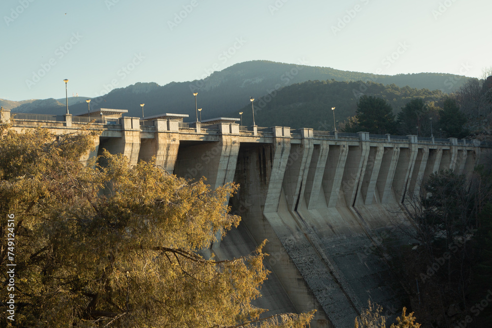 Dam in the Cercedilla reservoir, located in the Sierra de Guadarrama National Park. Madrid Spain