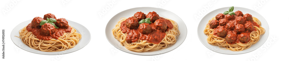 set of spaghetti meat balls isolated on transparent background