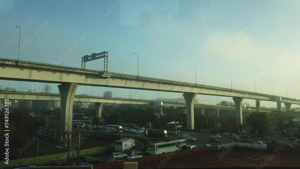 Taoyuan, Taiwan, Republic of China, 01 19 2024: Taoyuan city (in Republic of China, Taiwan) landscape and mountain seen from high speed train Taoyuan, Taiwan, Republic of China, 01 19 2024: Taoyuan city (in Republic of China, Taiwan) landscape and mountain seen from high speed train