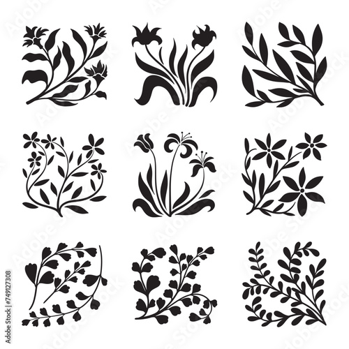 Set of plant silhouette vector 