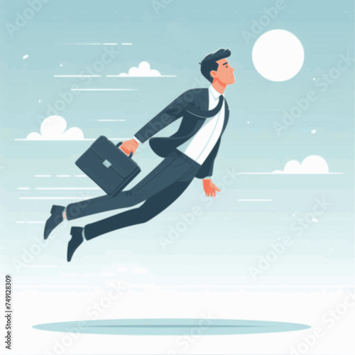 illustration of financial freedom businessman floating in the air