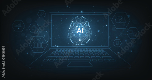 Artificial Intelligence Business Internet Technology on blue background Concept.Data analysis of financial and bank and data connection with AI.Business strategy with Artificial Intelligence.  © Chor muang