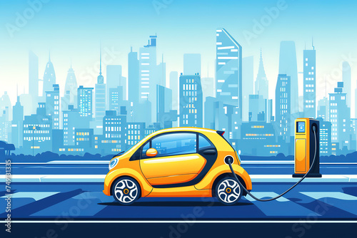 Illustration of charging new energy electric vehicles in the urban context © Govan