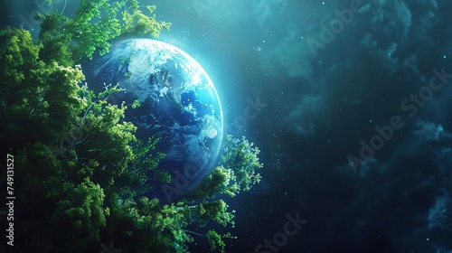 Blue planet. Abstract eco backgrounds with Earth globe and forest.