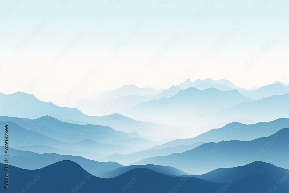 Chinese painting with a minimalist blue style and a thousand miles of rivers and mountains