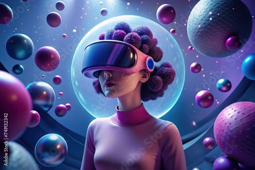 Woman Wearing Virtual Reality Goggles in a Multiverse, Generative AI