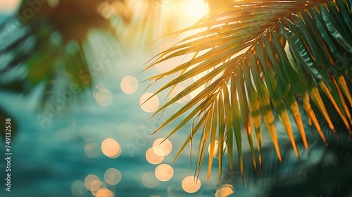 Blur beautiful nature green palm leaf on tropical beach with bokeh sun light wave abstract background © INK ART BACKGROUND