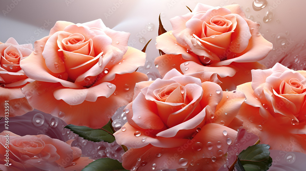 Up Close and Personal with the Delicate Splendor of Three Pink Beautiful Roses background ai generated 