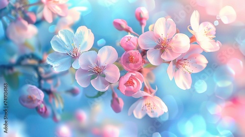 Cherry blossoms over blurred nature background/ Spring flowers.