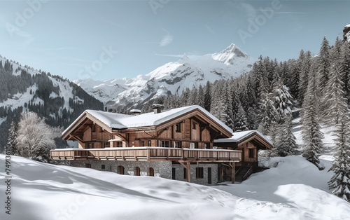 Luxury chalet on snowy hill © Photo An