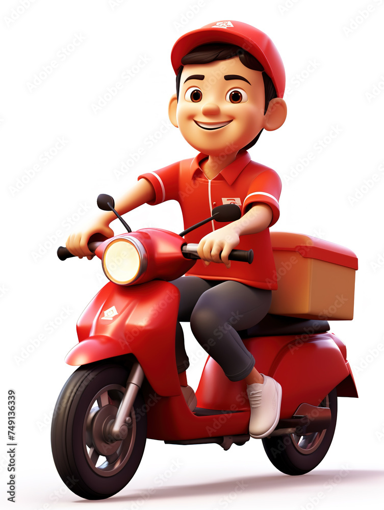The delivery guy riding a motorcycle is cute and his whole body looks like a cartoon character The delivery guy riding a motorcycle is cute and his whole body looks like a cartoon character