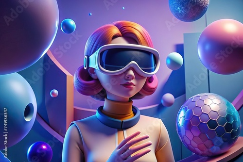 Woman Wearing Virtual Reality Goggles in a Multiverse, Generative AI