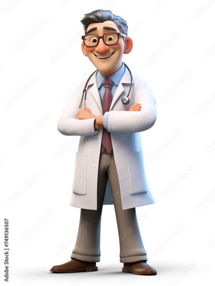 A 3D doctor's full body cartoon image against a white background A 3D doctor's full body cartoon image against a white background