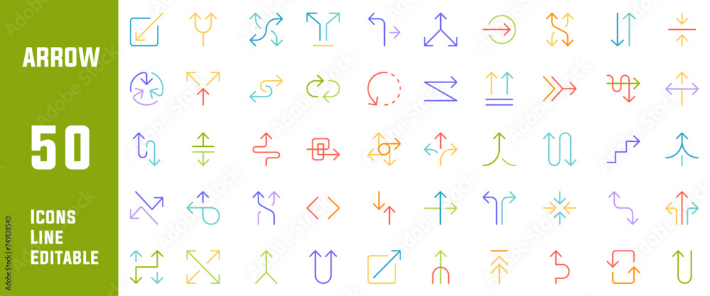 Arrows set of 50 icons. Arrow icon. Arrow vector collection. Arrow. Cursor. Modern simple arrows. Vector illustration