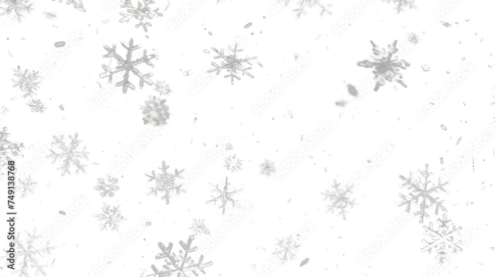 Scattered Snowflakes on a Black Canvas, Winter's Microcosm, Generative AI Scattered Snowflakes on a Black Canvas, Winter's Microcosm, Generative AI