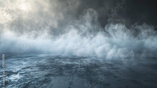 concrete floor and smoke background.