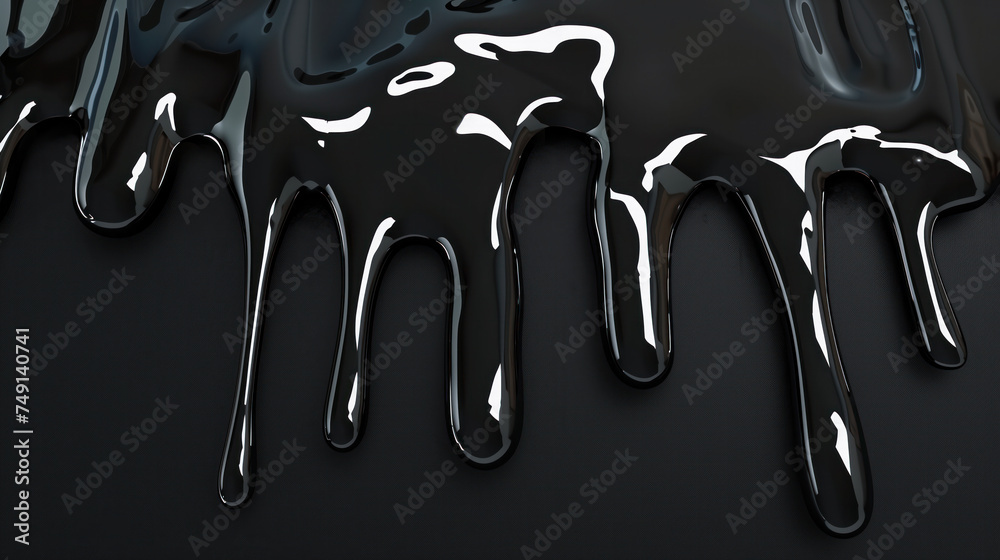 Glossy black liquid artfully dripping down a dark surface, creating a sleek and elegant abstract pattern Glossy black liquid artfully dripping down a dark surface, creating a sleek and elegant abstract pattern