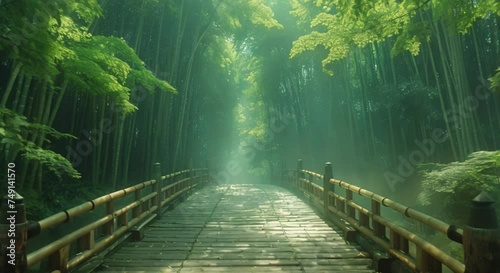 Bamboo forest path, tranquil walk photo