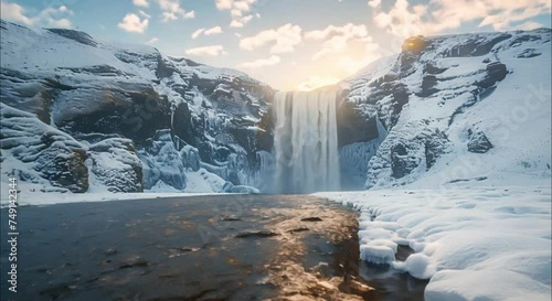 snowy waterfall footage photo