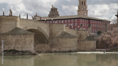 River Ebro flowing past the Stone Bridge Zaragoza photo