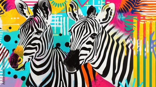 Abstract Collage of Wild Animals in Pop Art