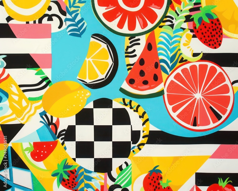 Obraz premium Colorful Pop Art Food and Fruit Illustration