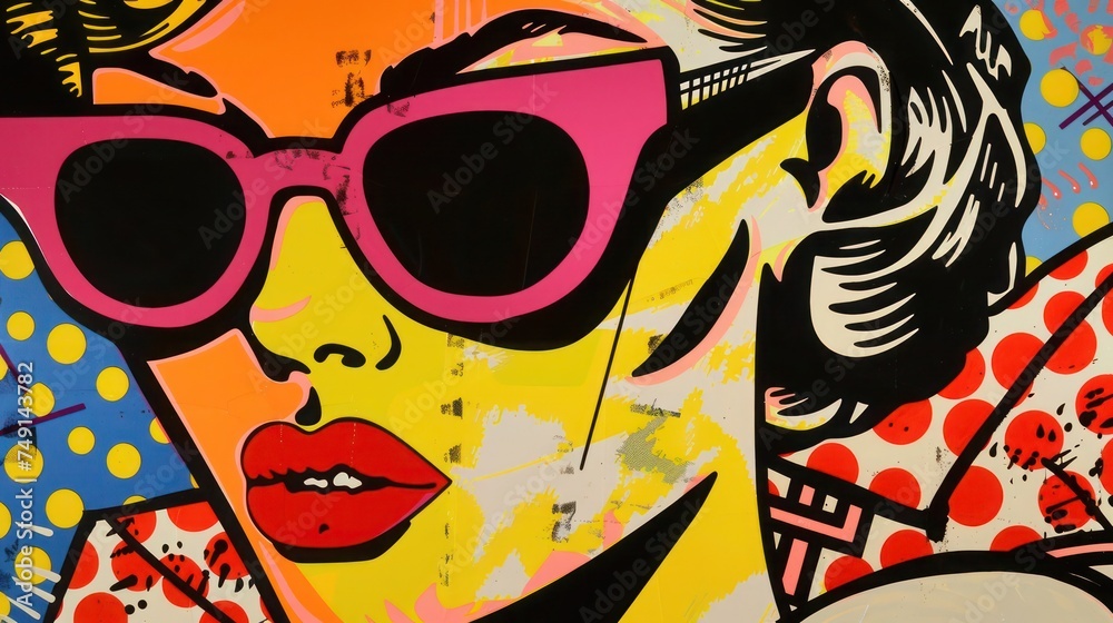 Vibrant Pop Art Woman's Face Close-Up Vibrant Pop Art Woman's Face Close-Up
