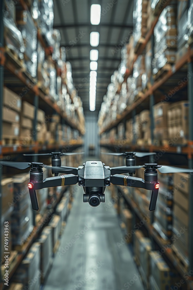 Innovation Incubator: Part of the warehouse functions as a testing ground for new logistics technologies, ranging from drone delivery systems to blockchain-based inventory management. - obrazy, fototapety, plakaty 