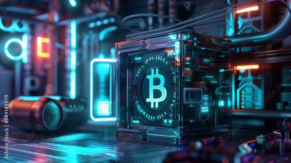 3D Bitcoin logo on a vault door, emphasizing secure and high-tech cryptocurrency storage solutions.