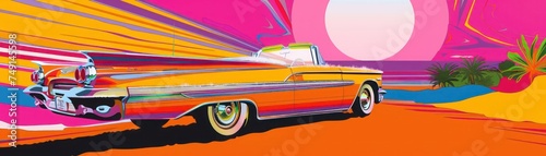 Vibrant Pop Art Style Classic Car Illustration