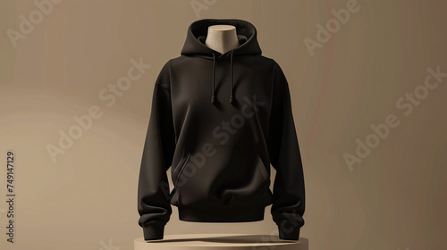 mockup 3d black plain hoodie with mannequin placed on podium, isolated neutral background, Ai generated Images