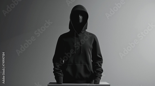 mockup 3d black plain hoodie with mannequin placed on podium, isolated neutral background, Ai generated Images photo