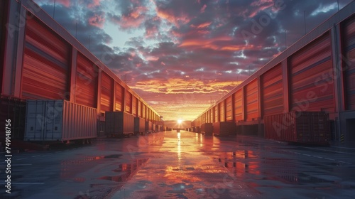Sunrise reveals the warehouse's crucial role in global logistics, its silhouette shining in dawn's first light.