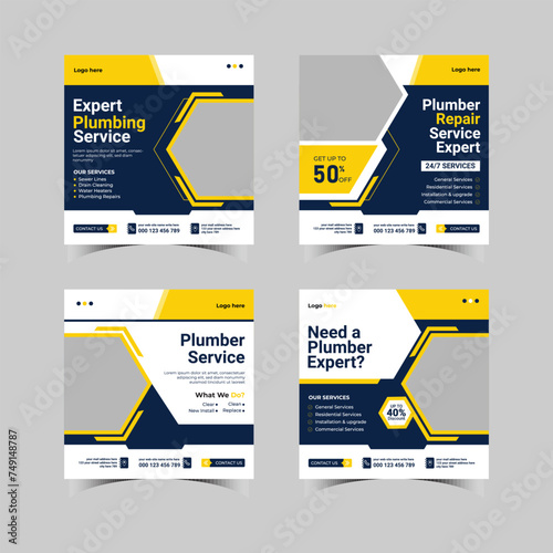 Plumbing service social media post template, Web banner template