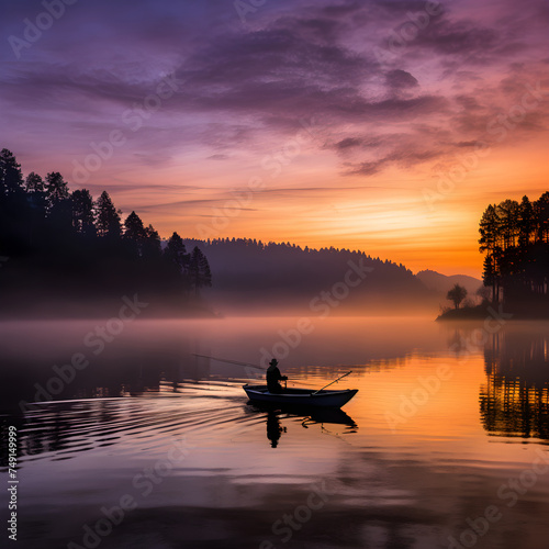 Serene Dawn Fishing: An Angler Relishing Tranquility amidst Nature's Splendor © Mike