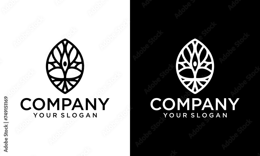 Fototapeta premium Creative Abstract Leaf Logo design vector template linear style.