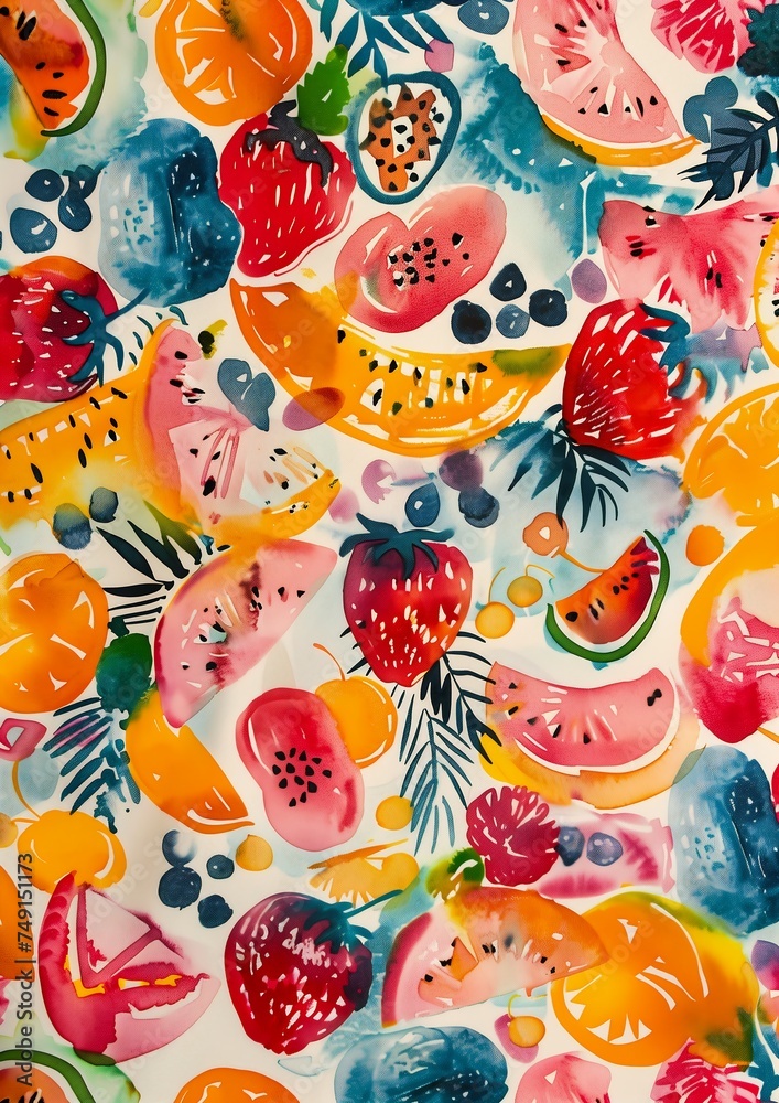 fruit design milk summer vibrancy pattern princess tropical splashes liquid color white ink silks