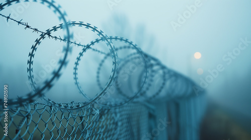 Barbed wire and barbed wire fence to prevent intruders for anti-refugee group entering wall.