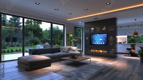 Visualize a day in a smart home where technology seamlessly integrates with every aspect of lifestyle and living