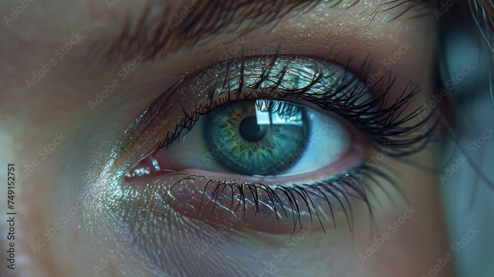 Fototapeta premium Woman Eye Detail. Macro, Detailed, Close Up, Beauty, Human, Iris, Person, Sight, Eyesight, Looking, Female, Closeup, Eyeball 
