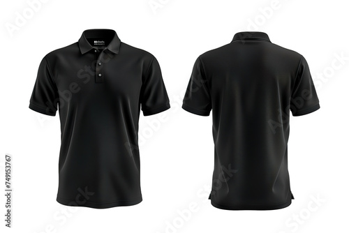 Front and back black tone polo shirt mockup, white background PNG