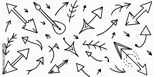 Set of black hand drawn arrows isolated on white. Vector illustration. Arrows, arrow set 