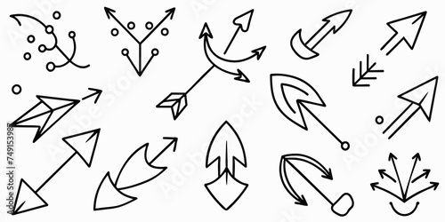Set of black hand drawn arrows isolated on white. Vector illustration. Arrows, arrow set
 photo