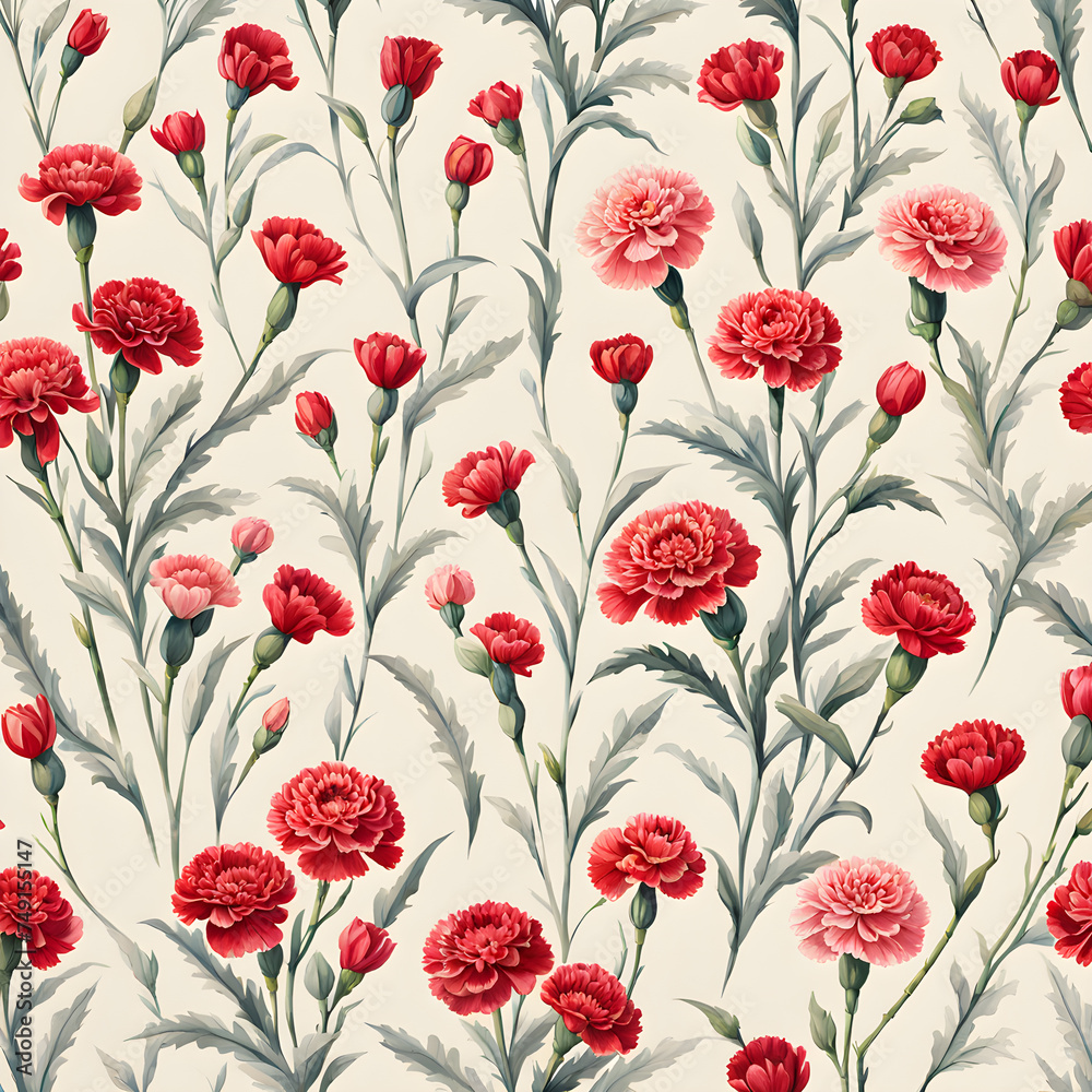 red-carnation-motif-arranged-in-a-repeating-vintage-pattern-diverse-flora-interspersed-subtly