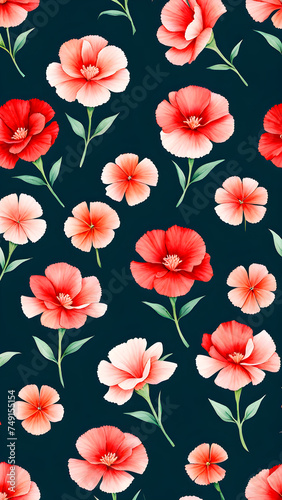 red-mini-carnation-floral-pattern-watercolor-illustration-spaced-in-minimalist-style-for-wallpaper