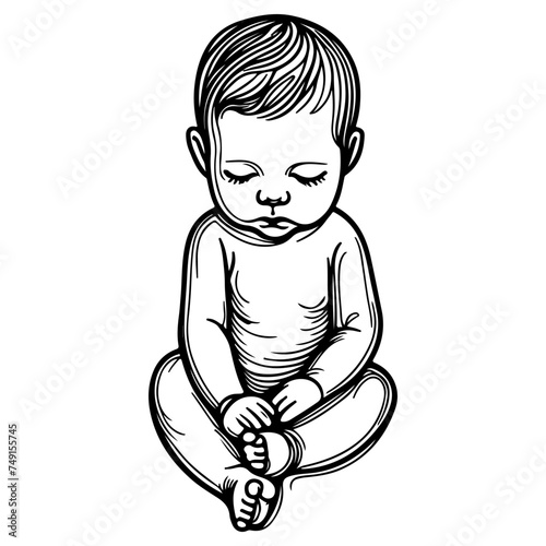 Continuous one black line art hand drawing newborn lying or sleeping doodles outline style vector illustration on white background