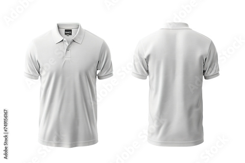 Front and back white polo shirt mockup, white background PNG